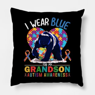 I Wear Blue For My Grandson Autism Awareness Month Pillow