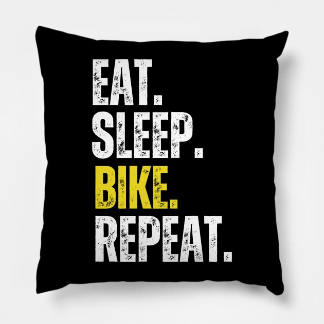 Eat Sleep Bike Repeat, Funny Cycling Saying, Bicyclist Humor Pillow by twentysevendstudio