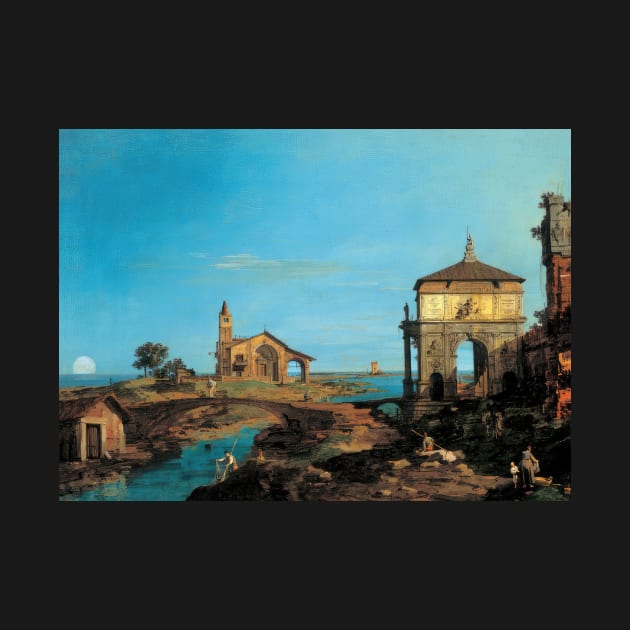 an island in the lagoon with a gateway and a church - Canaletto by Kollagio