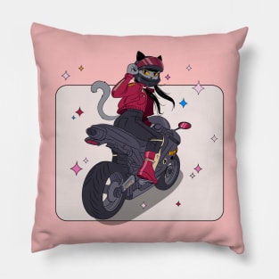 Biker cat girl Pillow