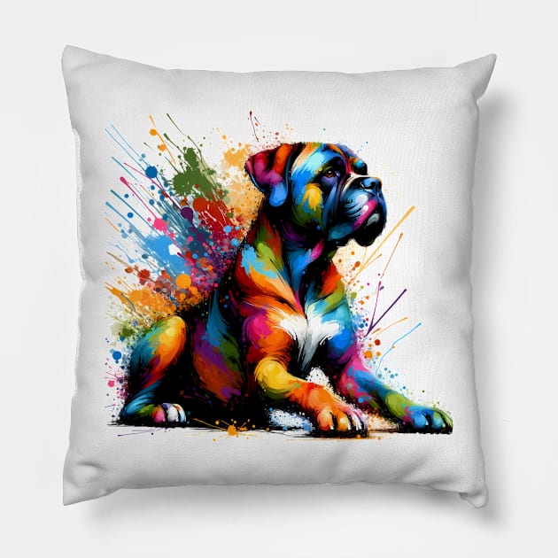 Vibrant Splashed Paint Perro de Presa Canario Art Pillow by ArtRUs