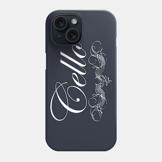 Cello Script White Text Phone Case by Barthol Graphics