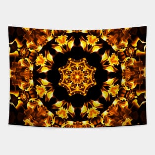 Aesthetic Yellow and black kaleidoscope with stars. Optical expansion illusion print Tapestry