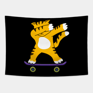 Dabbing Skater Cat Funny Dab Dance Skateboard Tapestry