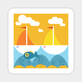 Sunny Summerfeeling, two sailingboats Magnet