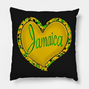 Jamaica in a heart - Jamaica in black green and gold flag colours colours inside a heart shape Pillow