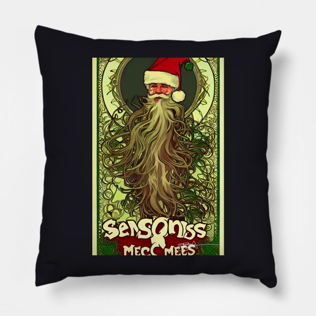 Stoner Santa Psychedelic 60s Pillow by Benito Del Ray