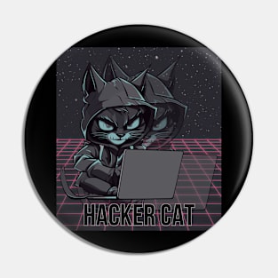 Hacker Cat. Mysterious looking Hacker Cat. Cool futuristic design with holographic shadow effect Pin