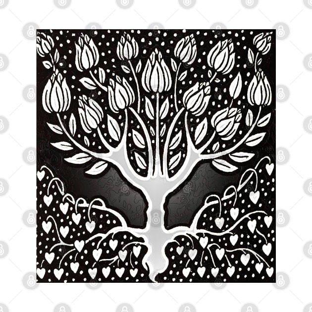 Vintage stylized tree in black and white design. big tree and black tree by Marccelus