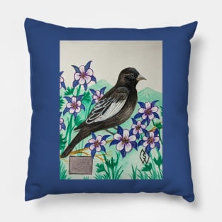 Colorado state bird and flower, the lark bunting and Rocky Mountain columbine Pillow