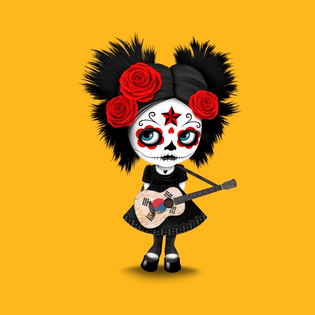 Sugar Skull Girl Playing South Korean Flag Guitar by jeffbartels