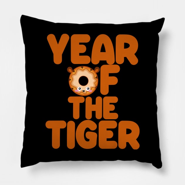 Kawaii Year Of The Tiger Donut Chinese New Year Pillow by TheAparrelPub