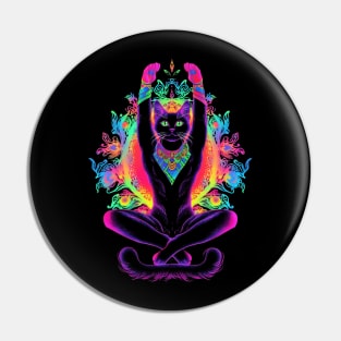 Psychedelic Trippy Hippie Cat Guru  - Positive Vibes Pin