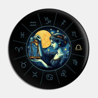 ZODIAC Libra - Astrological LIBRA - LIBRA - ZODIAC sign - Van Gogh style - 9 Pin