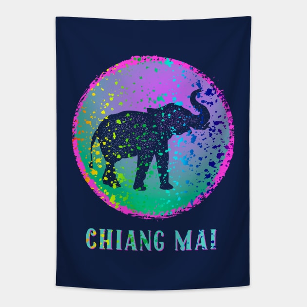 Chiang Mai Thailand Colorful Elephant Splatter Design Souvenir Tapestry by Pine Hill Goods