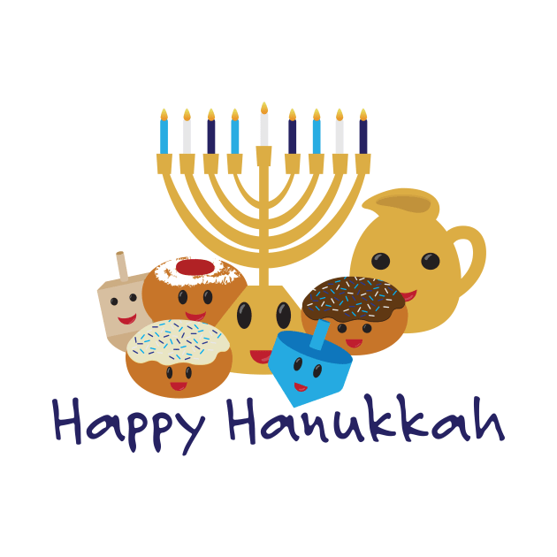 Happy Hanukkah and cute Hanukkah characters by sigdesign