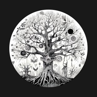 Haunted Tree of Life Spooky Graphic Art Skulls Gothic Tree T-Shirt