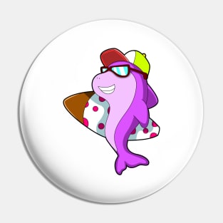 Dolphin as Surfer with Surfboard & Cap Pin