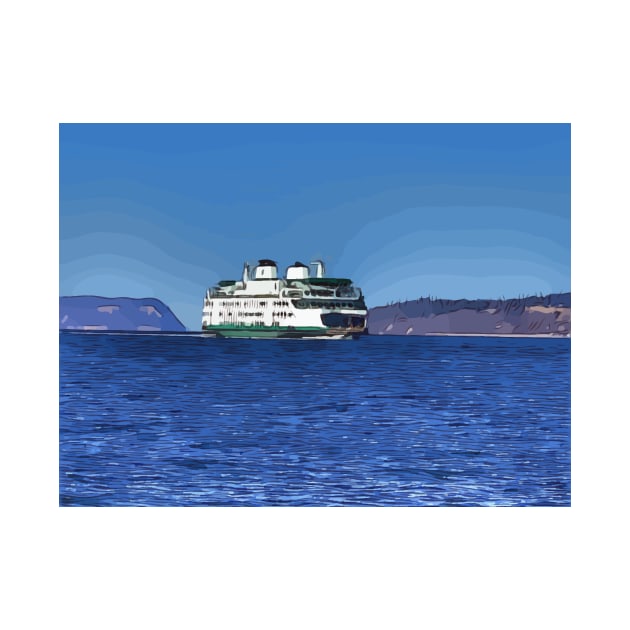 Ferryboat on Pudget Sound in Seattle Washington by WelshDesigns