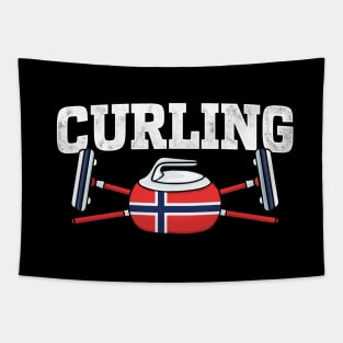 Norway Curling Broom Winter ice Sport Norwegian Flag Tapestry