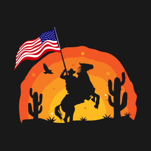 Cowboy Sunset American Flag US Army Military History Gift T-Shirt