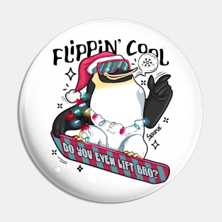 Flippin cool Christmas Penguin snowboarding Pin