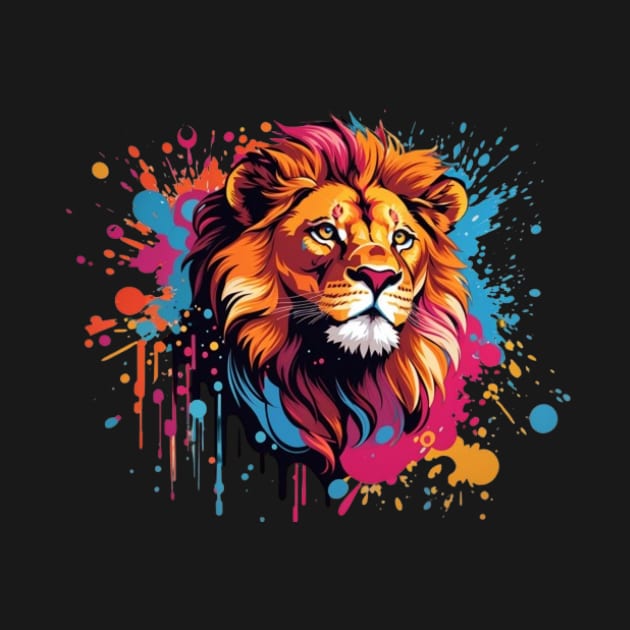 Vibrant Lion Splash Tee: A Regal Burst of Color by Wolf77