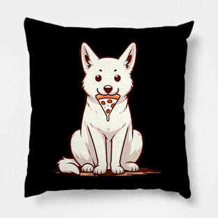 White Dog Eating Pizza Pillow