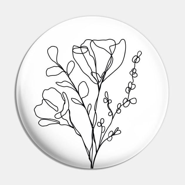 Wildflower Botanical Line Art | Elegant Floral Leaf Design Pin by RachelFCreative