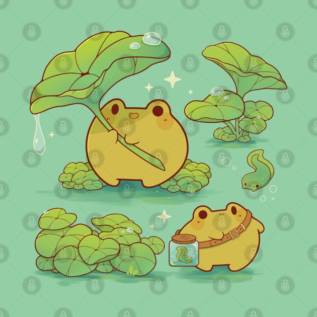 Round frogs and plants by Rihnlin