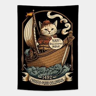 Christopurr Columbus Discovers America Cat Lover Tapestry