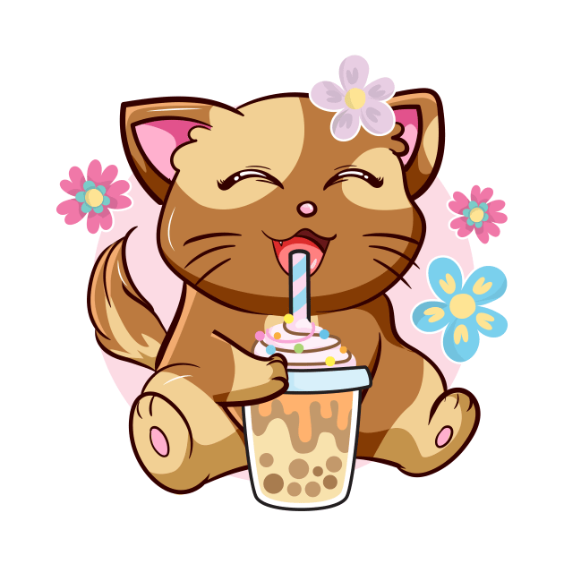 Boba Cat Tea Neko Girl Teen Bubble Kawaii Anime Japanese by jodotodesign