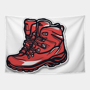 Vibrant Red Hiking Boot Illustration No. 838 Tapestry