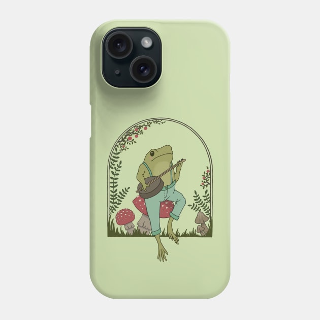 Cottagecore Aesthetic, Cute Frog Playing Banjo on Mushroom, Goblincore Mushroom Lover Phone Case by Ministry Of Frogs