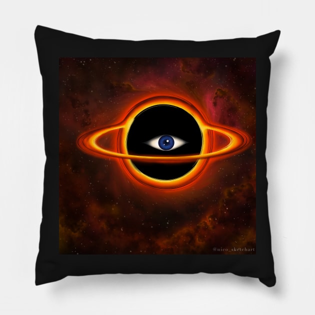 Open your eyes black hole Pillow by NicoSketchArt