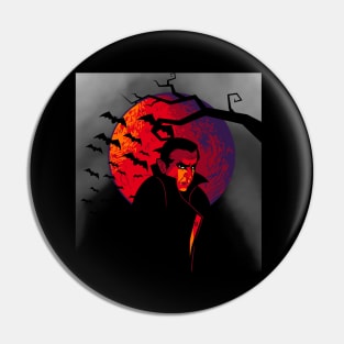 Retro Dracula with Red Moon - Retro Halloween Pin