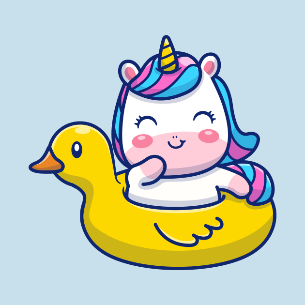 Cute Unicorn Floating With Swimming Duck Cartoon by Catalyst Labs