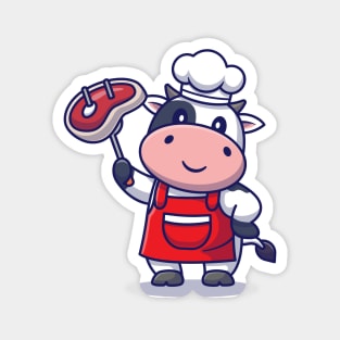 Cute Chef Cow Grill Meat Magnet
