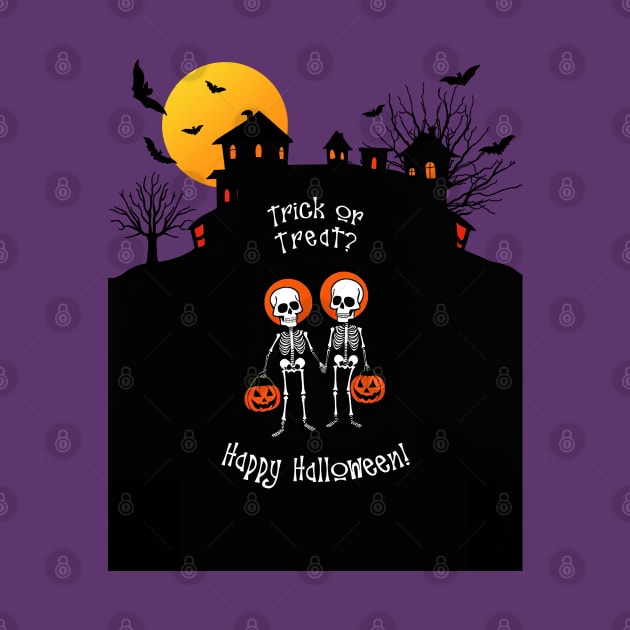 Trick Or Treat Happy Halloween Skeletons by 2HivelysArt