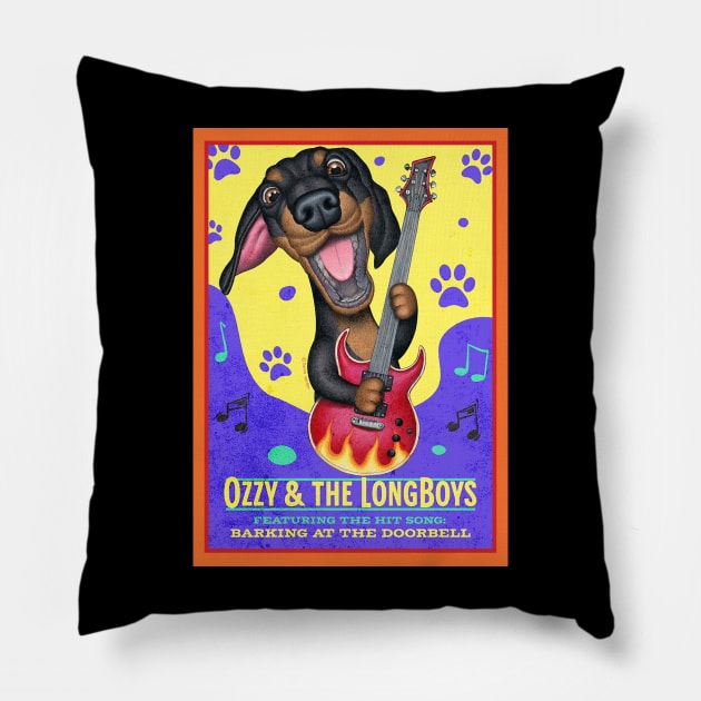 funny cute dog rocking doxie guitar dachshund mom dad gift Pillow by Danny Gordon Art