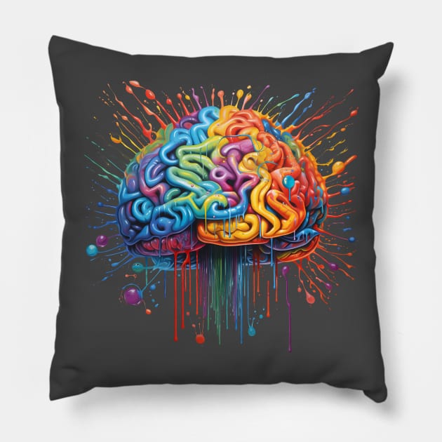 Colorful artistic brain - ADHD, autism Pillow by Unelmoija