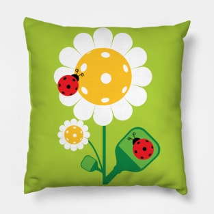 Pickleball - cute daisies with lady bird Pillow