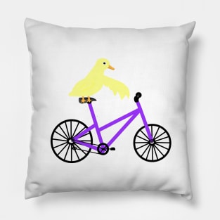 Duck On A Purple Bicycle Pillow