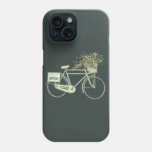 Pretty pastel green bicycle with a basket of flowers Phone Case