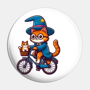 Cat Wizard Riding a Bike Pin