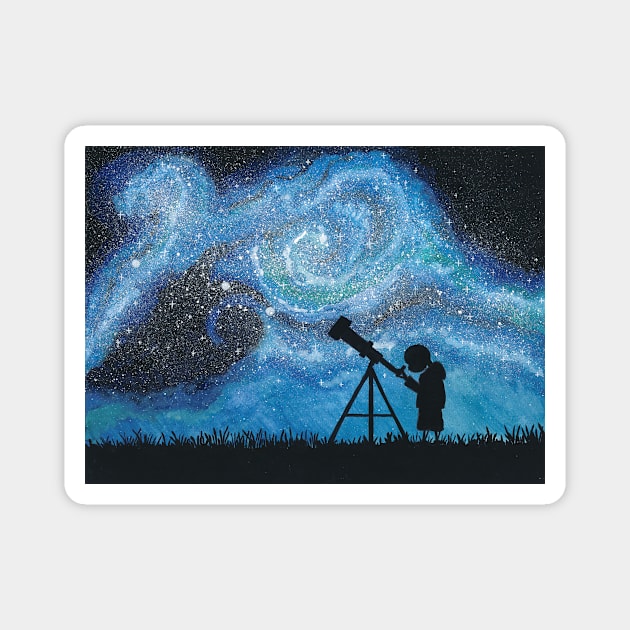 Observing the Universe ~ Watercolor Painting Magnet by aurin