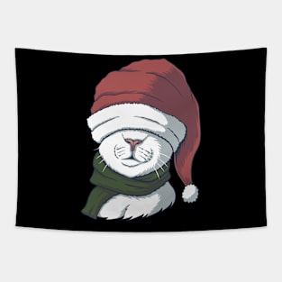 Christmas Cat with Hat Tapestry