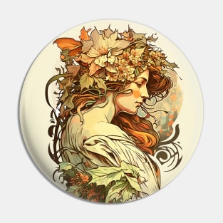 Art Nouveau Autumn Girl Alphonse Mucha Inspired Pin