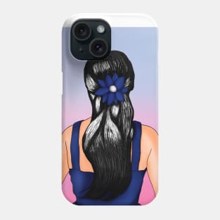 Beautiful Long Hair with Blue Dress Portrait Phone Case