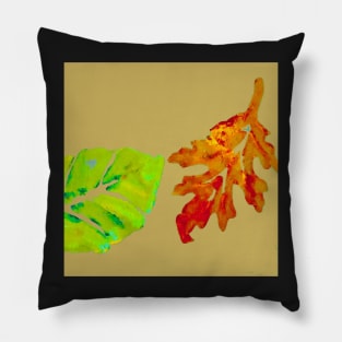 Fall Leaves Painting and Digital on light brown, tan, khaki Pillow